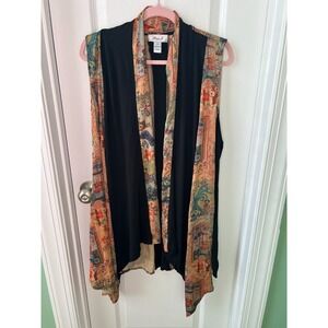 Vintage Anes A Kimono Vest Women Black Asian Print Art To Wear Open Front Sz‎ XL